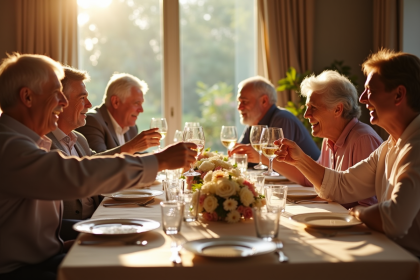 Famille multigenerations célébrant un anniversaire de mariage