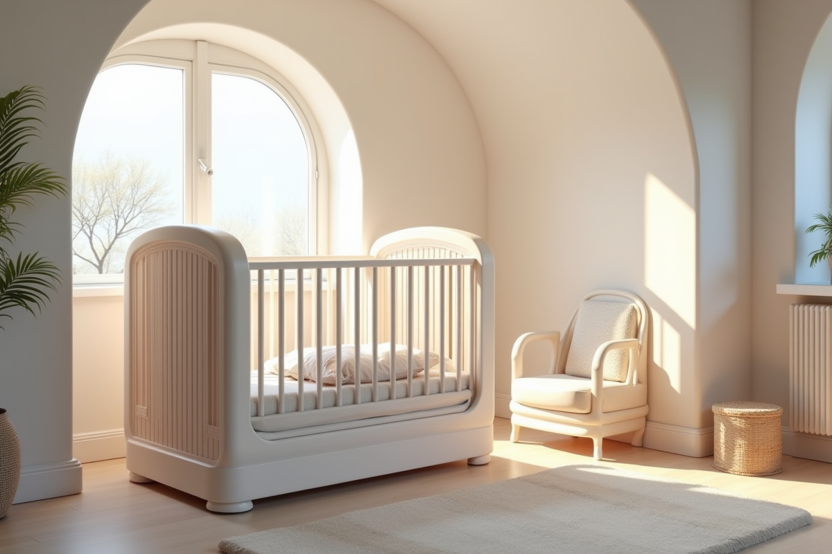 Berceau futuriste pour bébé avec détails personnalisés et lumière naturelle