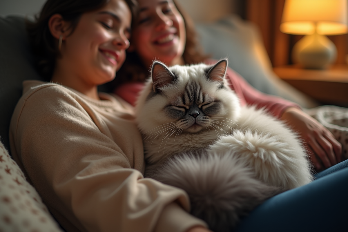 Chat chinchilla dans les bras d