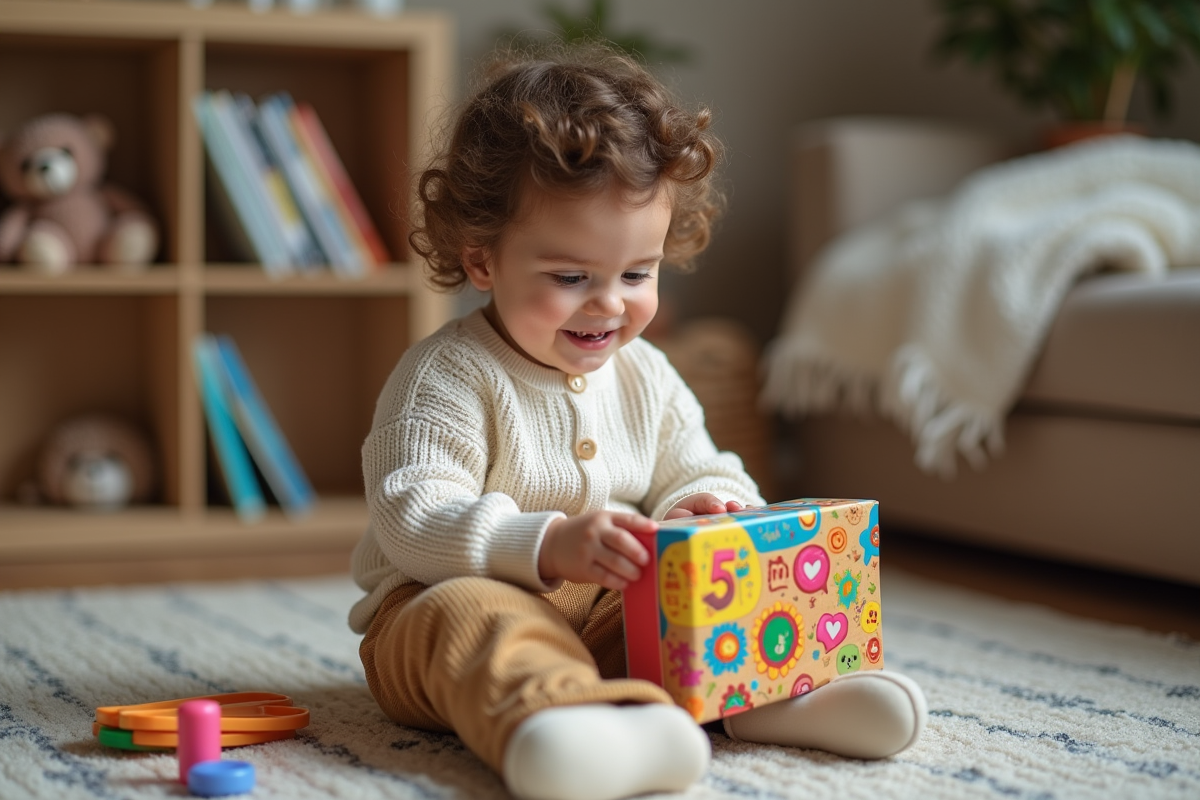 Jeune fille de deux ans découvre un jouet éducatif coloré
