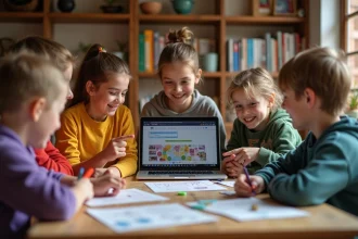 Enfants créant un jeu de société en atelier créatif
