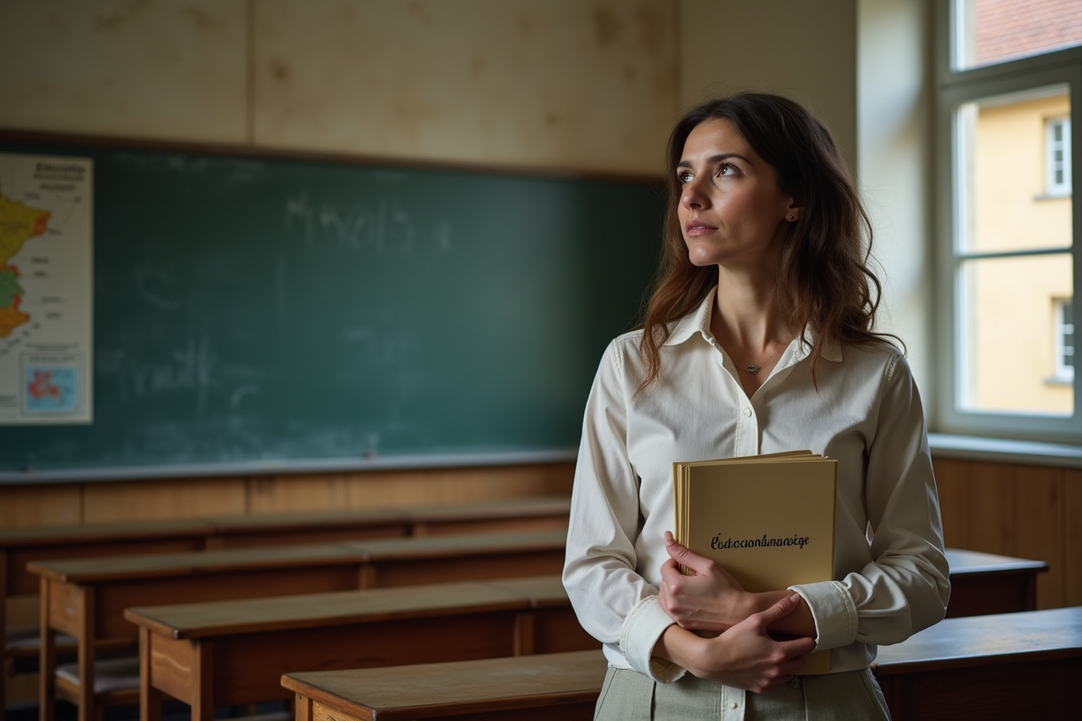 Femme éducatrice Montessori dans une classe française vide