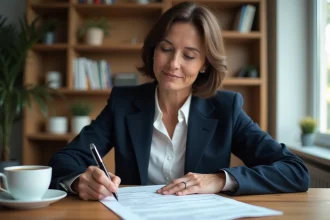 Femme remplissant un formulaire administratif pour mentionner son nom d'usage sur un passeport