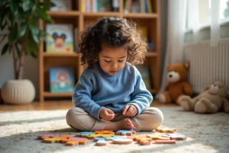 Jeune fille curieuse jouant avec un puzzle d émotions