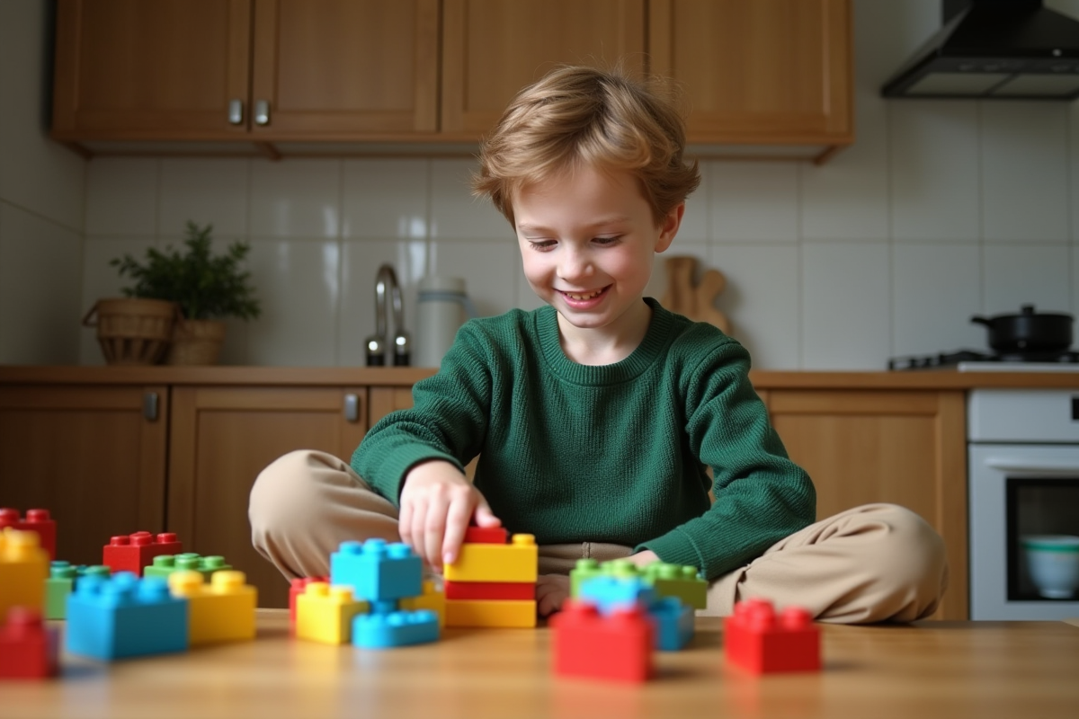 Garçon de 9 ans jouant avec des blocs de construction