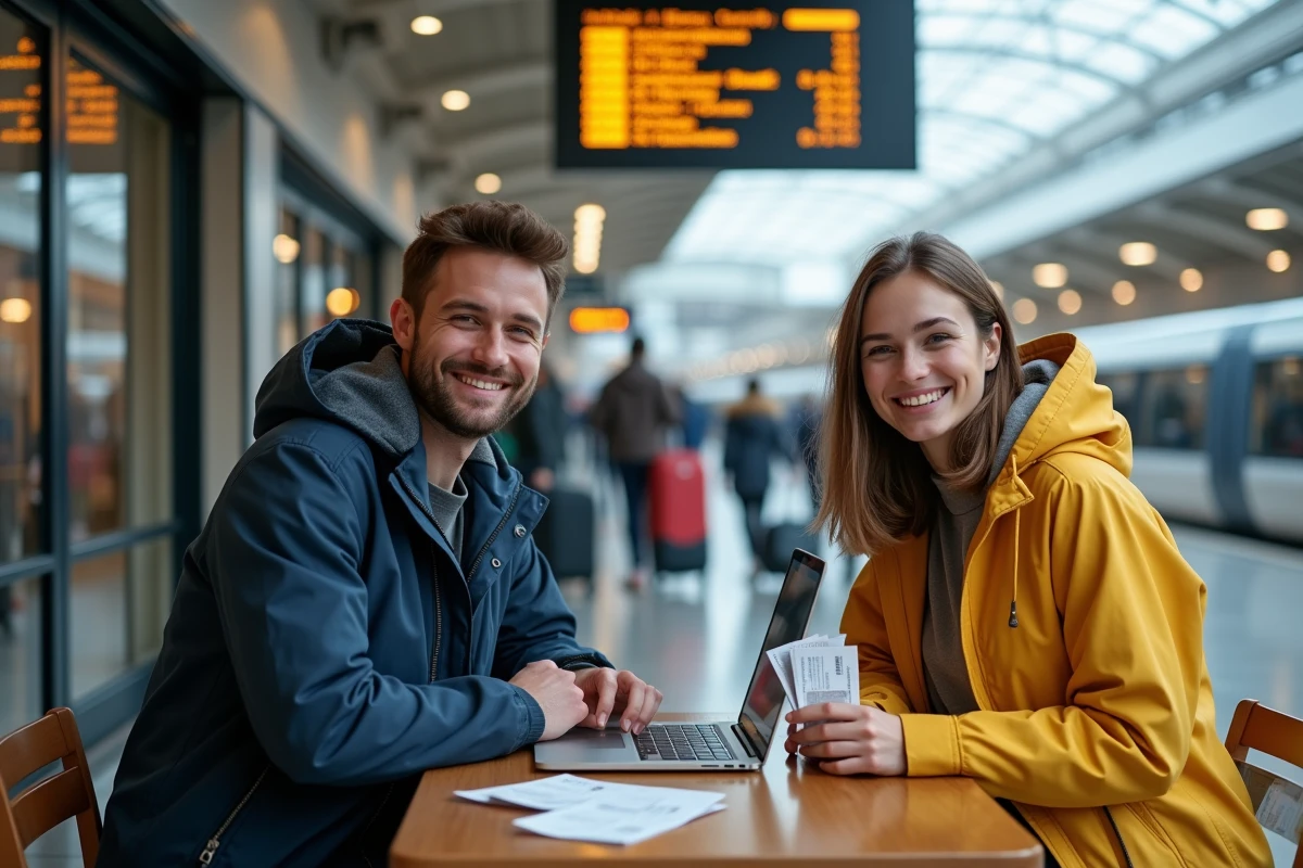 Jeunes adultes souriants au café près d
