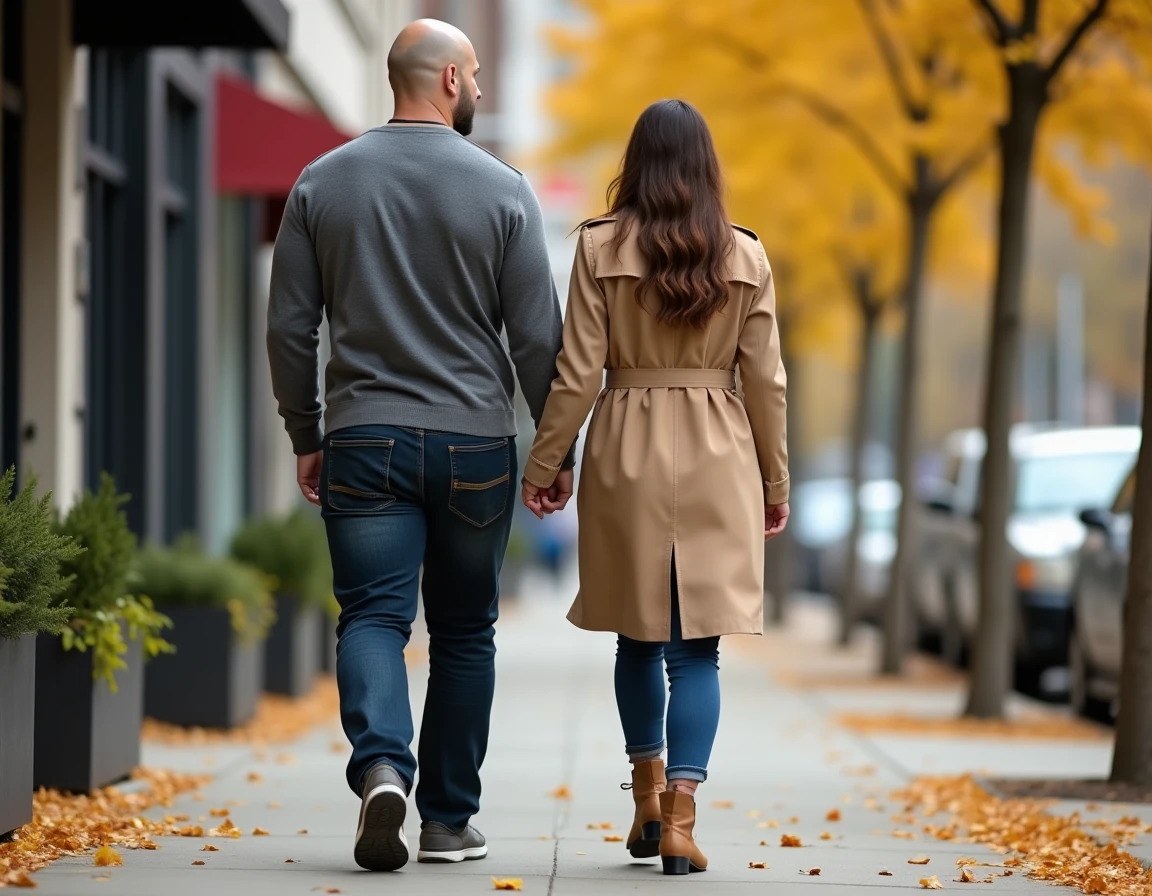 Couple se promenant main dans la main en automne en ville, évoquant la vie privée de John Cena et sa femme