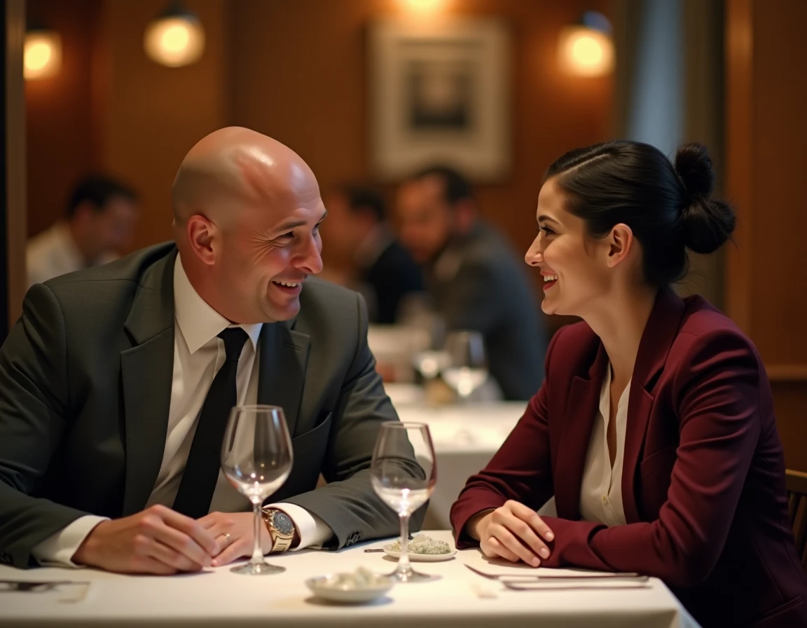 Couple riant ensemble au restaurant, illustrant la complicité entre John Cena et sa femme Shay Shariatzadeh