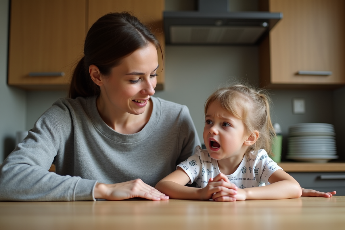 Mère et fille discutant à la table de cuisine